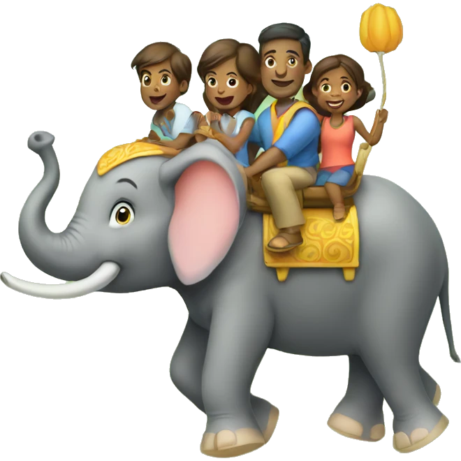 family riding elephant emoji