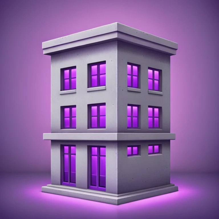 Simple gray building with a single purple window glowing from indoor grow lights emoji