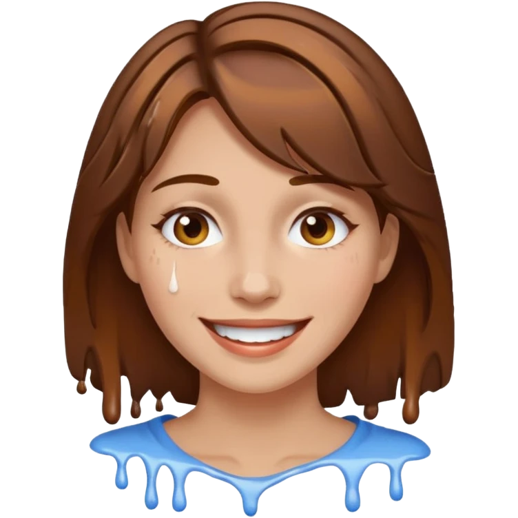 Brown Hair Woman , white paint , drip, face, happy emoji