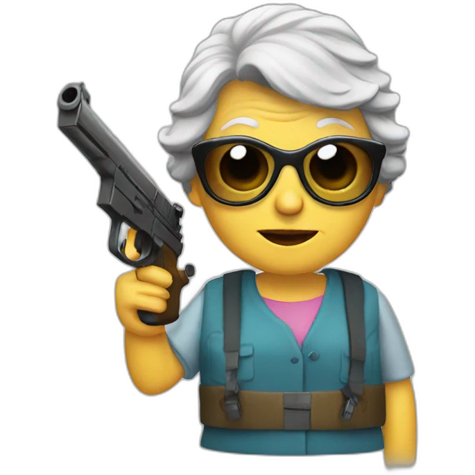 Granny with sunglasses and guns emoji