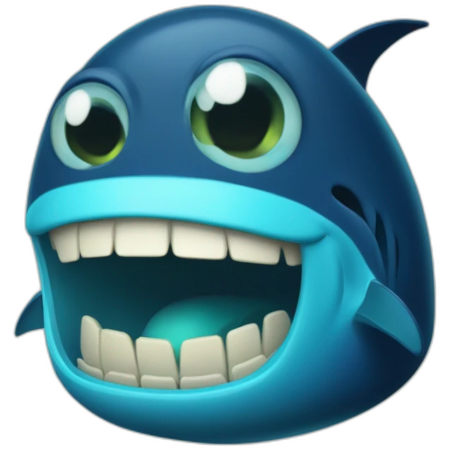 dark blue magic fat thing with a cyan face and a cyan fish fin and a open mouth and big teeth emoji