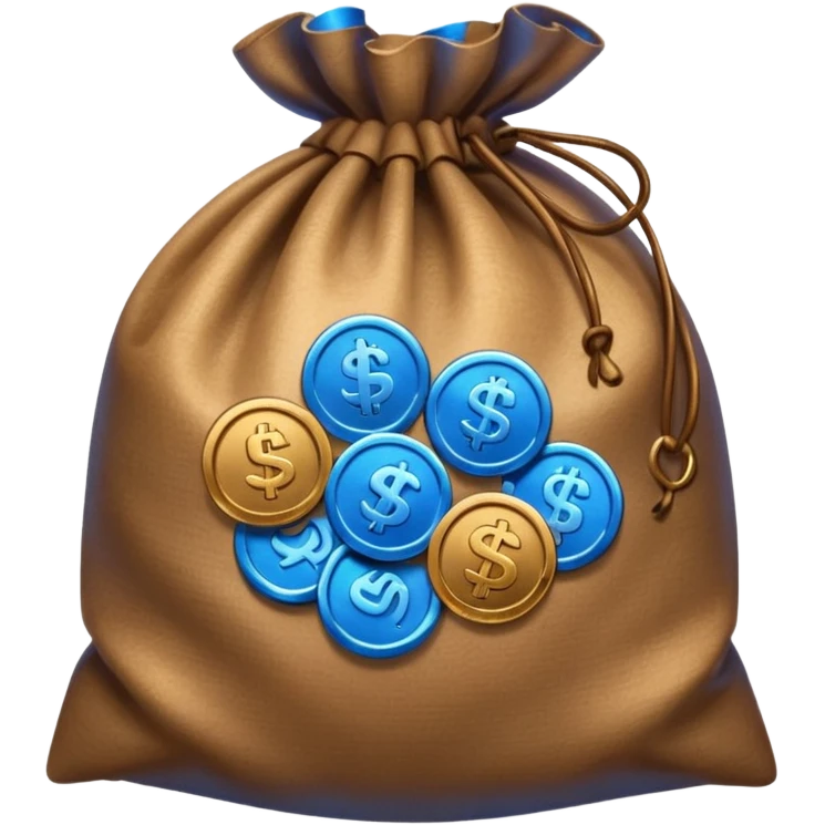 blue coins inside an opened brown money bag  emoji