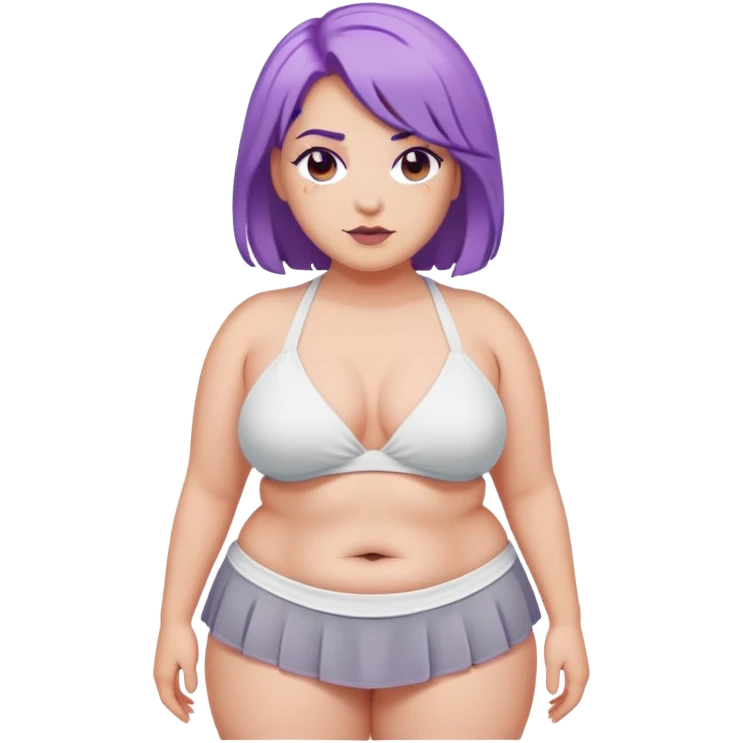 hyperrealistic bbw caucasian purple hair female body white bikini top grey mini skirt emoji