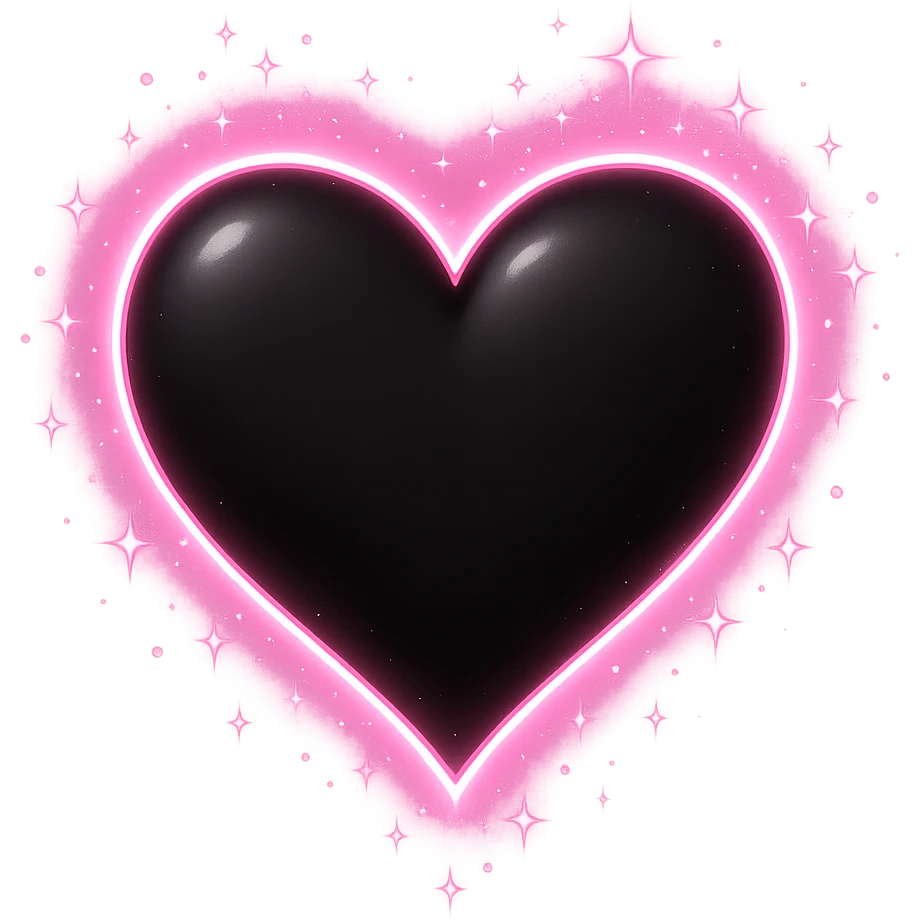 goth sakura black heart with glowing pink outline and magical sparkles, remove background emoji