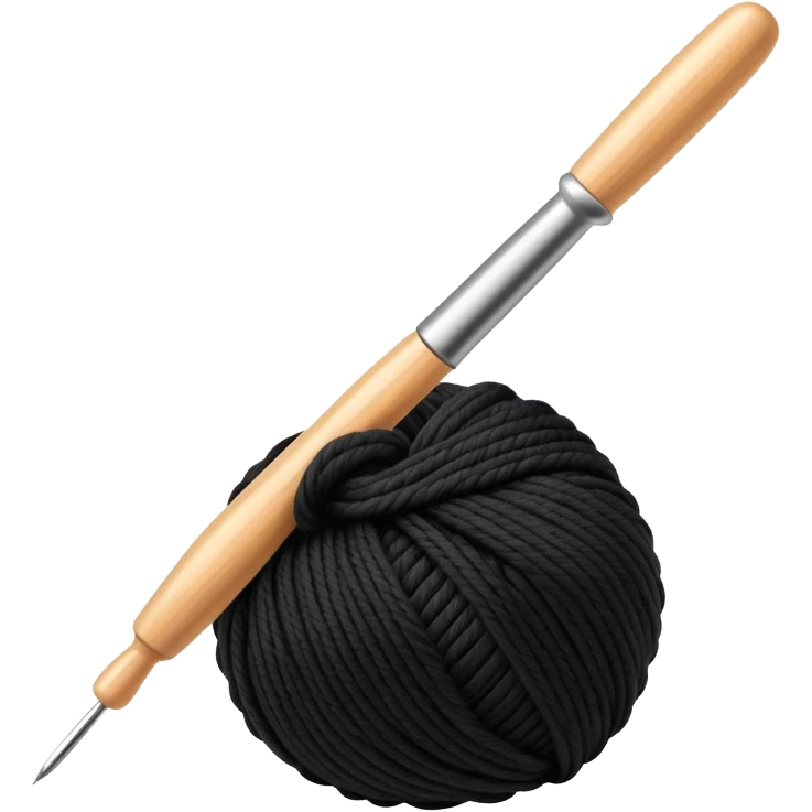 Crochet hook in ball of black yarn emoji