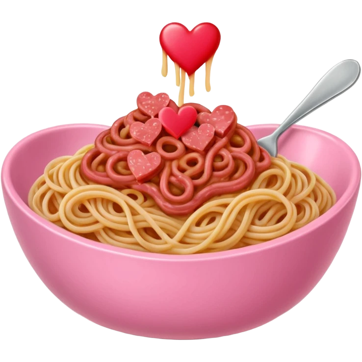 Spaghetti bologonese in heartshaped pink bowl, the bologonese should not be heartshaped emoji