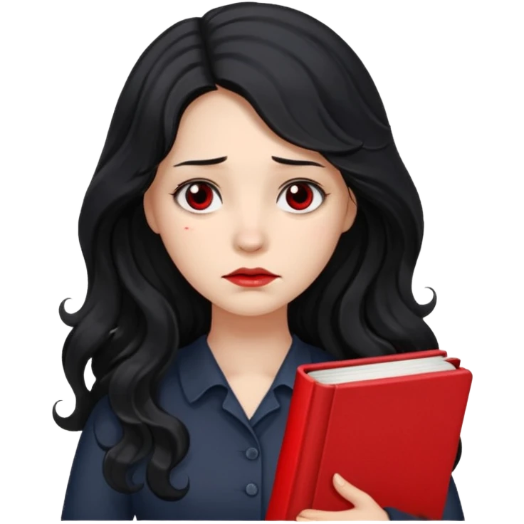 Long Hair Women with red Book, Black wavy hair, sad

 emoji