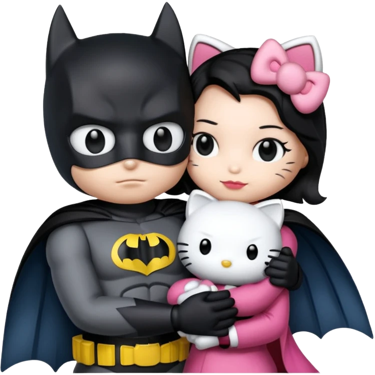 Hello kitty cuddoing with batman emoji
