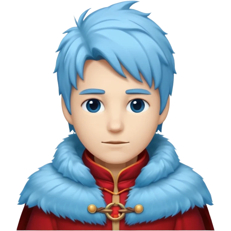 Fantasy human emoji portrait, simple winter mantle with icy blue fur trim and crimson inner fabric, northern winter aesthetic, calm heroic expression, clean flat emoji design, male/female variant
 emoji