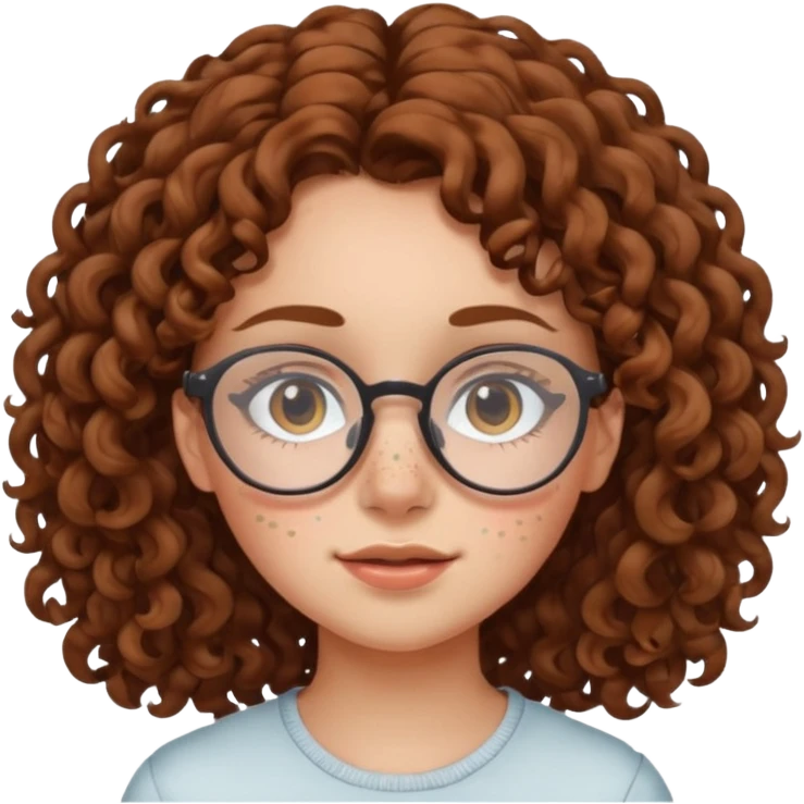 make a really curly hair, teen girl with glasses and late acne that looks like freckles emoji
