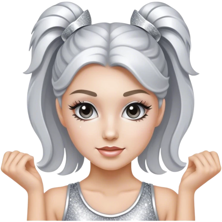Cheerleader wearing all silver and glitter emoji