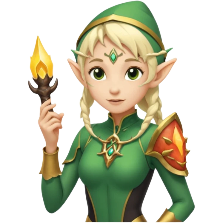 elf female Short wetsuit-style garb, glowing runes on skin, holding a conch horn. emoji