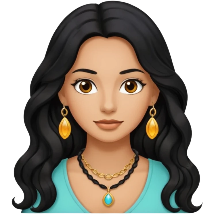 Mujer morena pelo ondulado negro largo emoji