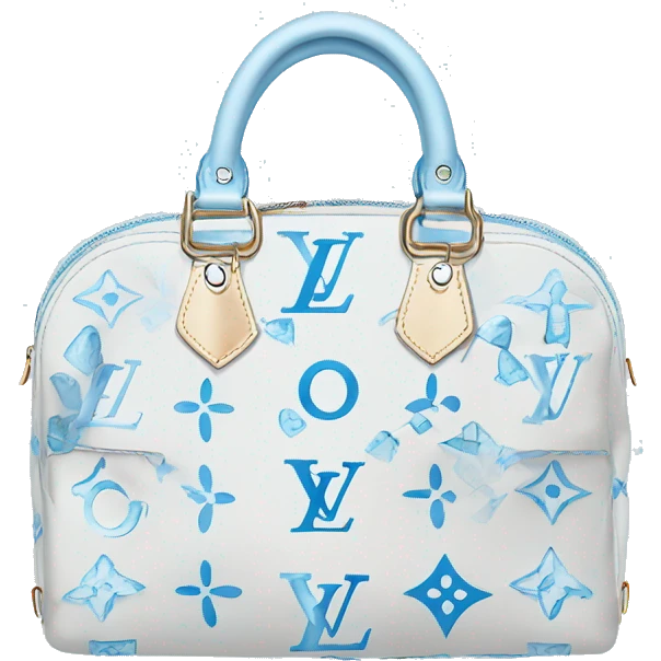 White Designer Louis Vuitton bag with baby blue monogram and baby blue trim emoji