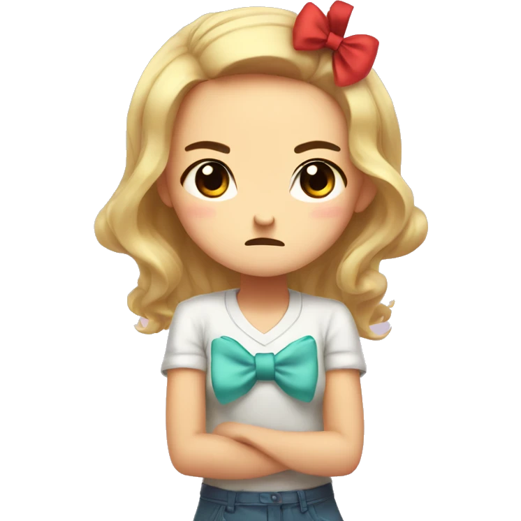 cute animted kawaii girl wth a bow in er hair being angry emoji