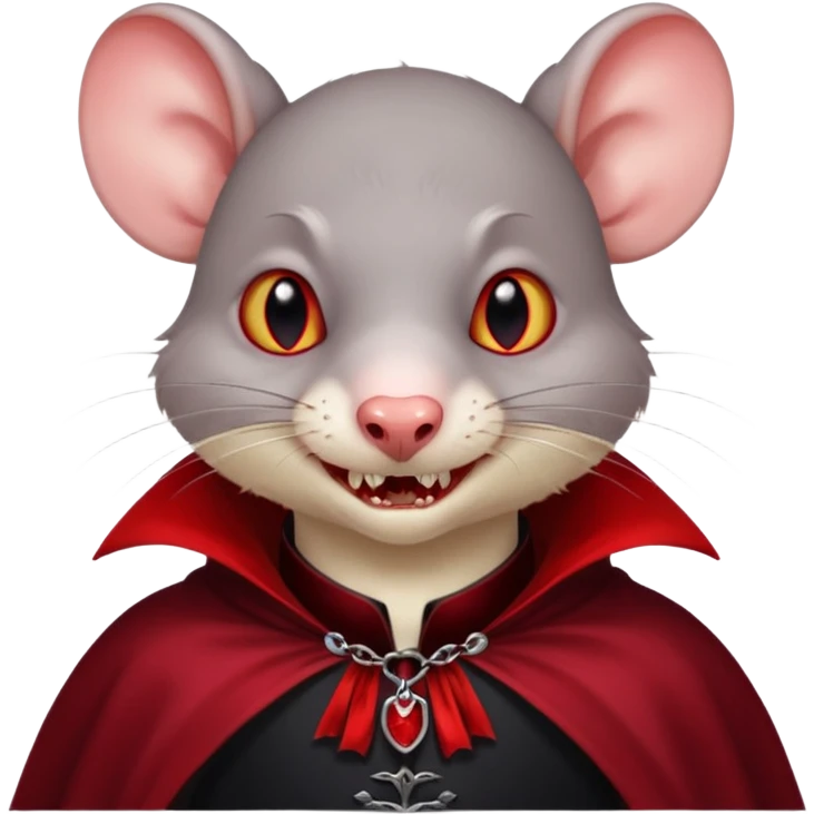 Vampire animal, rat in red collar cloak, red eye, fangs, class emoji