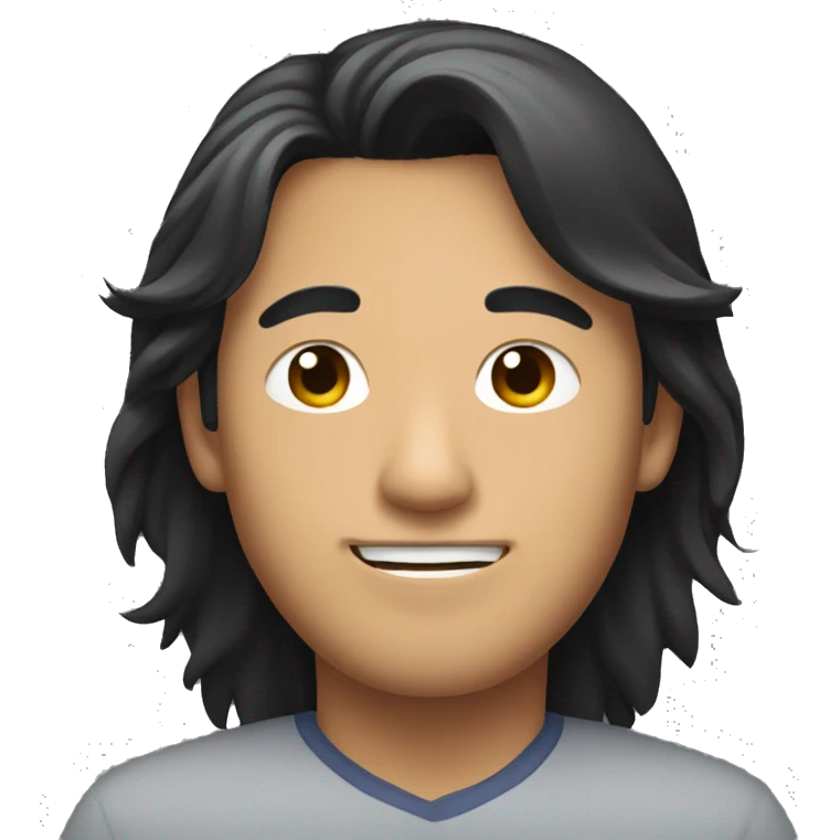 Long haired Asian man holding black cat emoji
