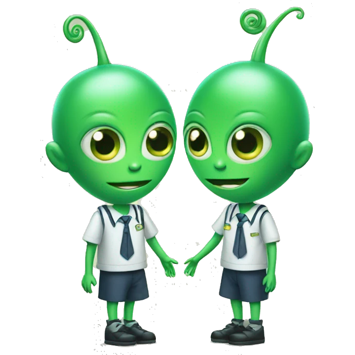 Two green aliens Talking to each other dressed in school uniform emoji