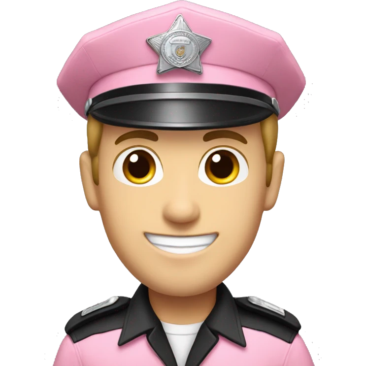 white male smiling with dark receding hair wearing a pink police uniform emoji