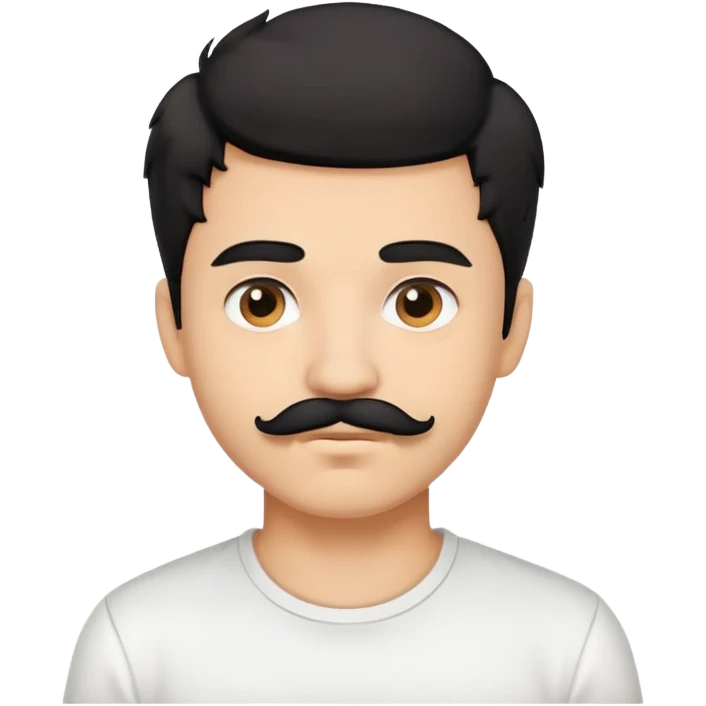 Light skin Young man, short messy black hair, white shirt, moustache emoji