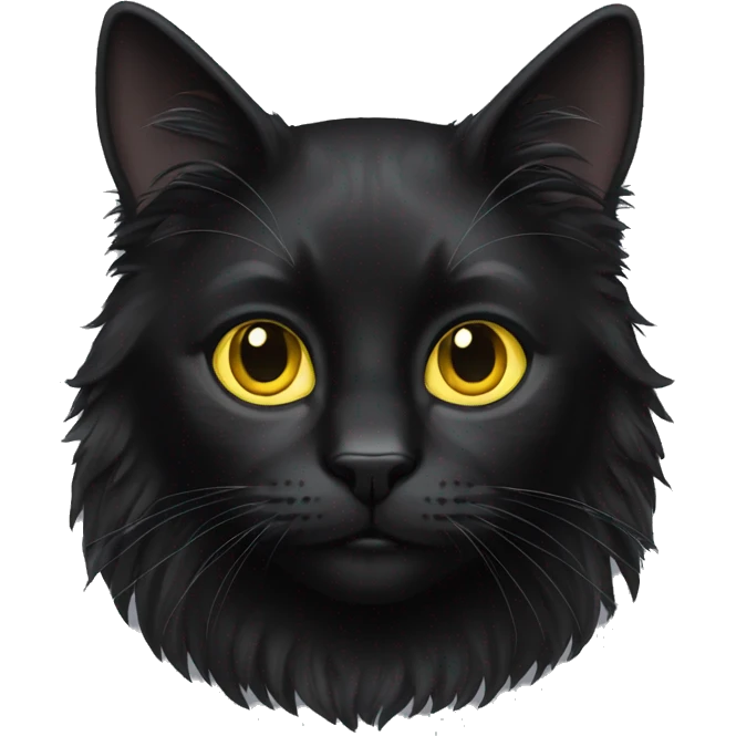 black cat, long hair, yellow eyes emoji