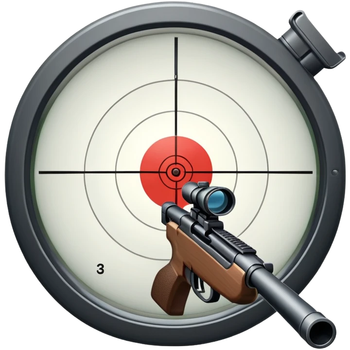 An icon showing the view through a gun's crosshair, with a rifle aimed at a target. The design highlights the sharp focus and intensity of FPS games, with dynamic targeting lines and a sense of action. Transparent background emphasizes the precision and thrill of first-person shooters. emoji