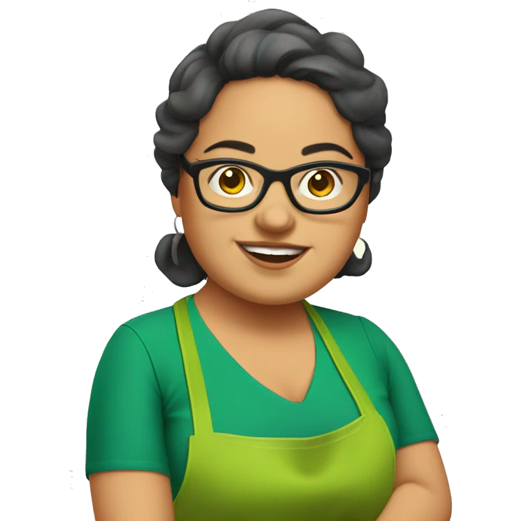 mexican chubby lady green apron  with glasses cooking tacos emoji