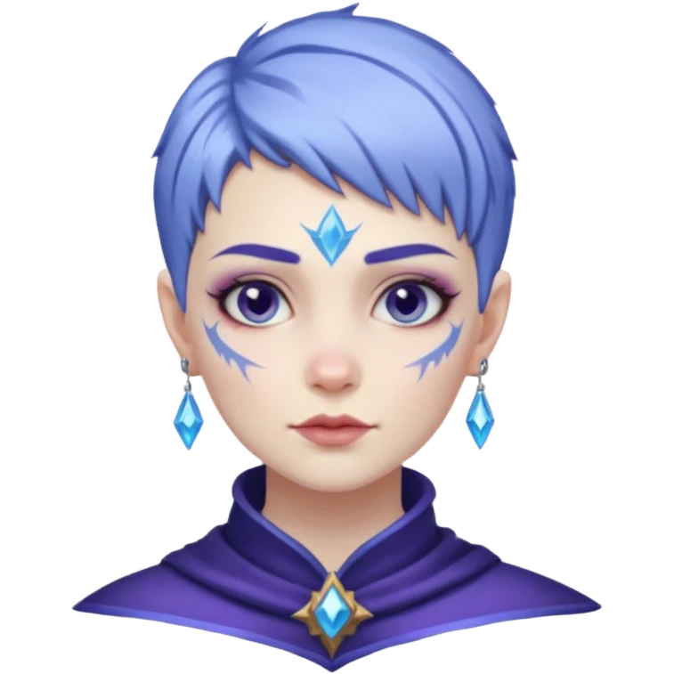 Frost wizard woman short blueviolet hair cheek tattooing. emoji