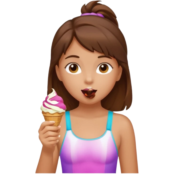 girl kid brunet haired swimsuit, eating ice cream, sun emoji