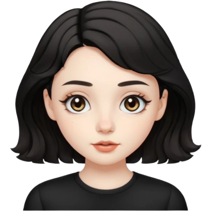 aesthetic girl , pale skin, doe eyes, button nose, soft arched brows,round face,full lips,short wavy black hair. please kindly genarate this avatar emoji