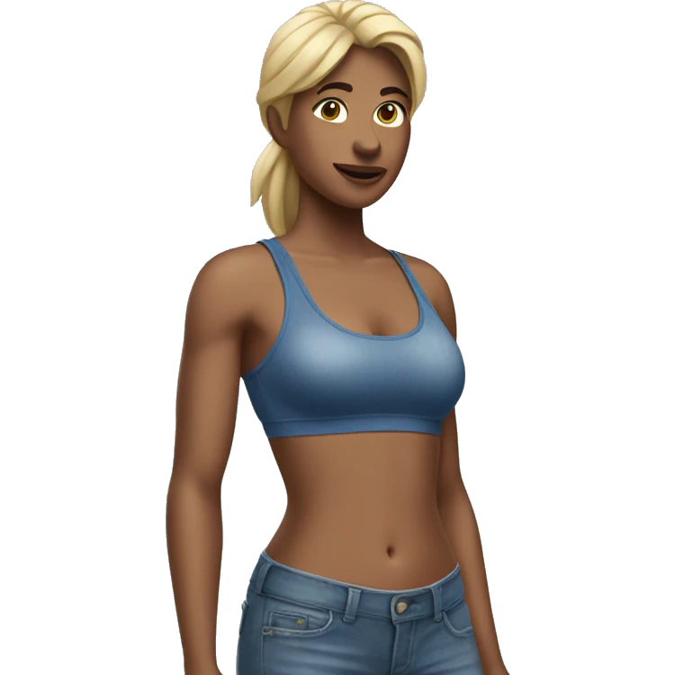 woman in a sports bra wearing jeans emoji