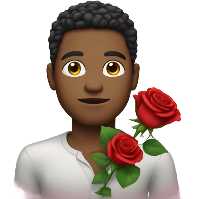 Light skin man woth green eyes holding a rose emoji