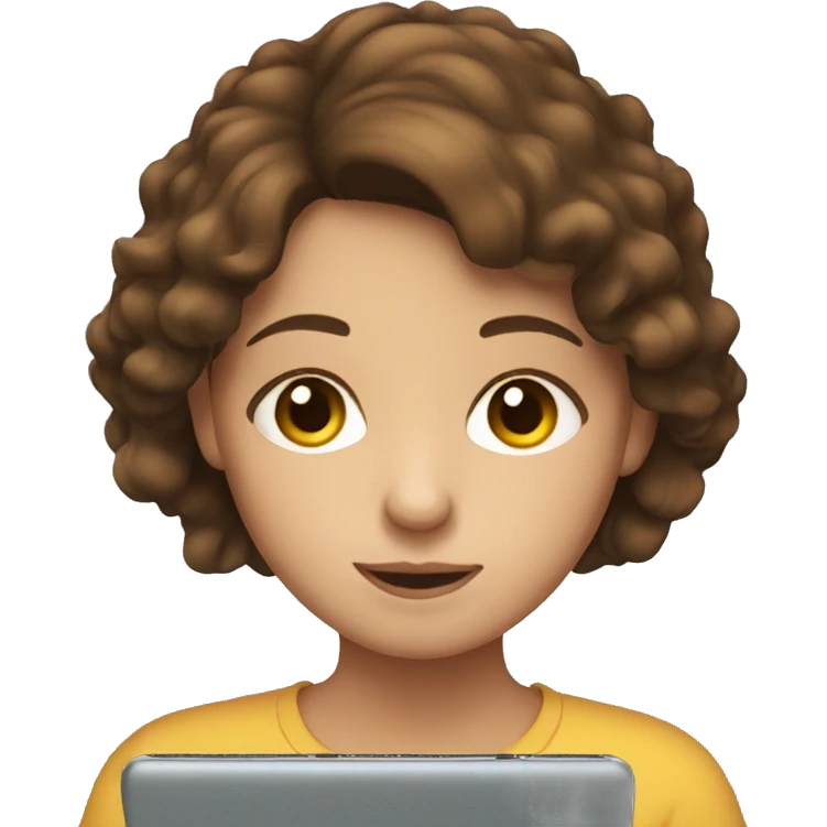 Girl with brown hair watching tablet  emoji