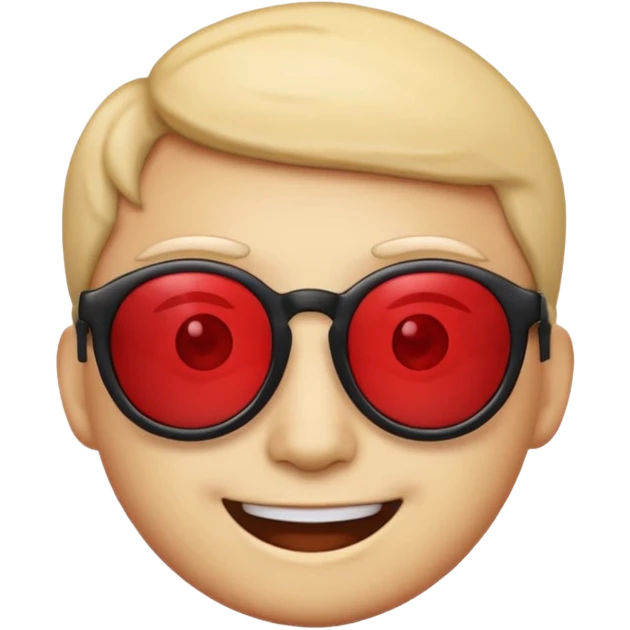 A simple smiling emoji with red lens glasses and black frames emoji