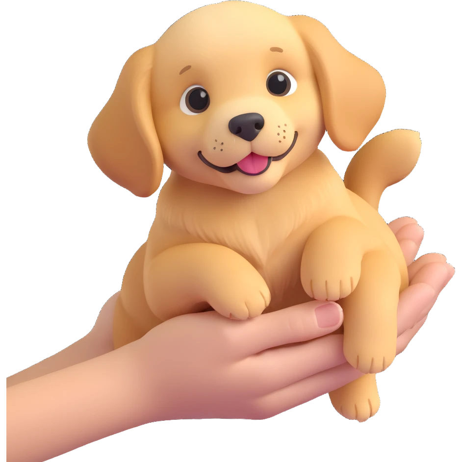 Change the corgi in the grandmother's hands to a golden retriever puppy in the same 3D emoji style, keeping the rest of the image unchanged and the background transparent. emoji