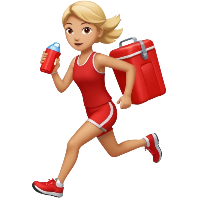 Girl running holding red cooler emoji