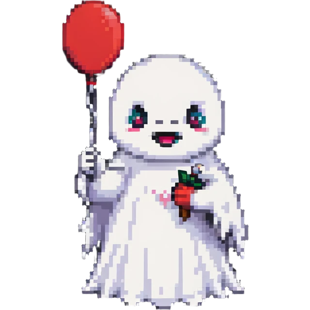 cute ghost holding a red balloon emoji