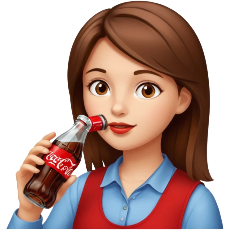 a girl with brown hair drinking a bottle of coca cola emoji
