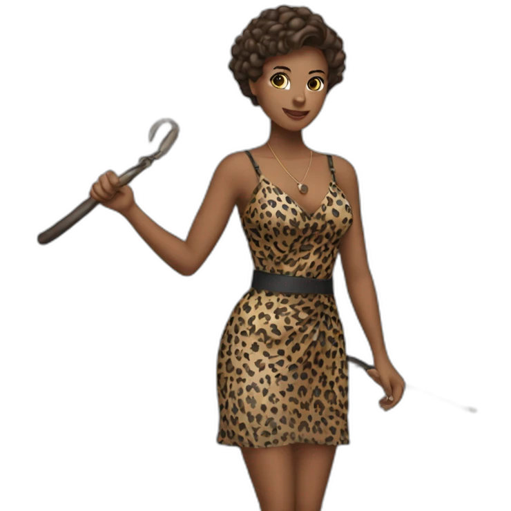 Woman in loepard dress with a whip emoji