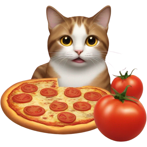 Cat with a pizza with tomate emoji