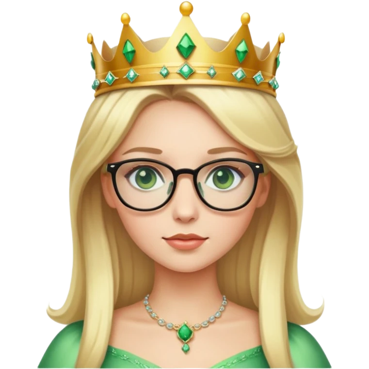 beautiful princess with blonde hair, striking green eyes, wearing glasses and a crown emoji