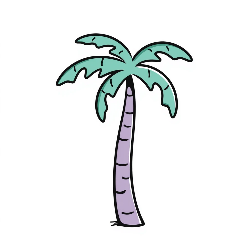 palm tree with pastel lilac trunk and pastel mint leaves emoji