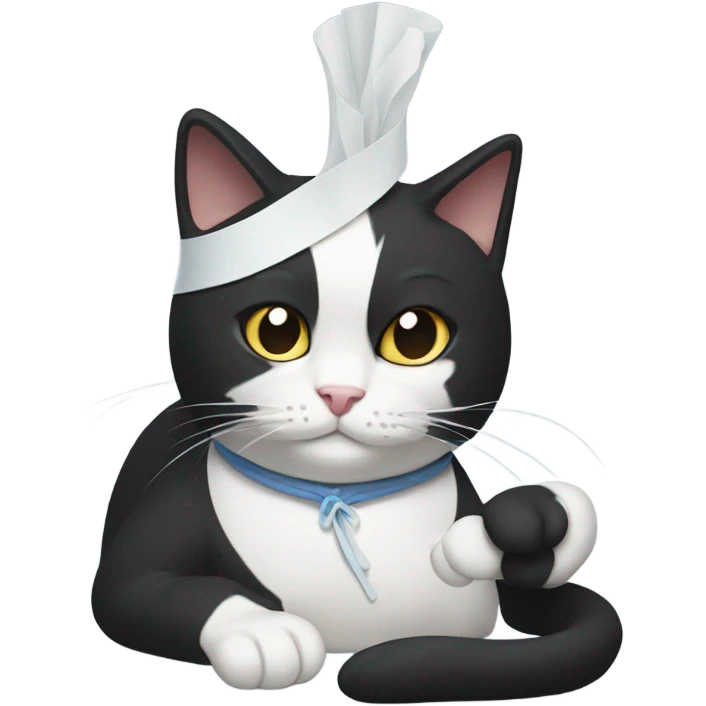 Tuxedo cat in a bandage emoji