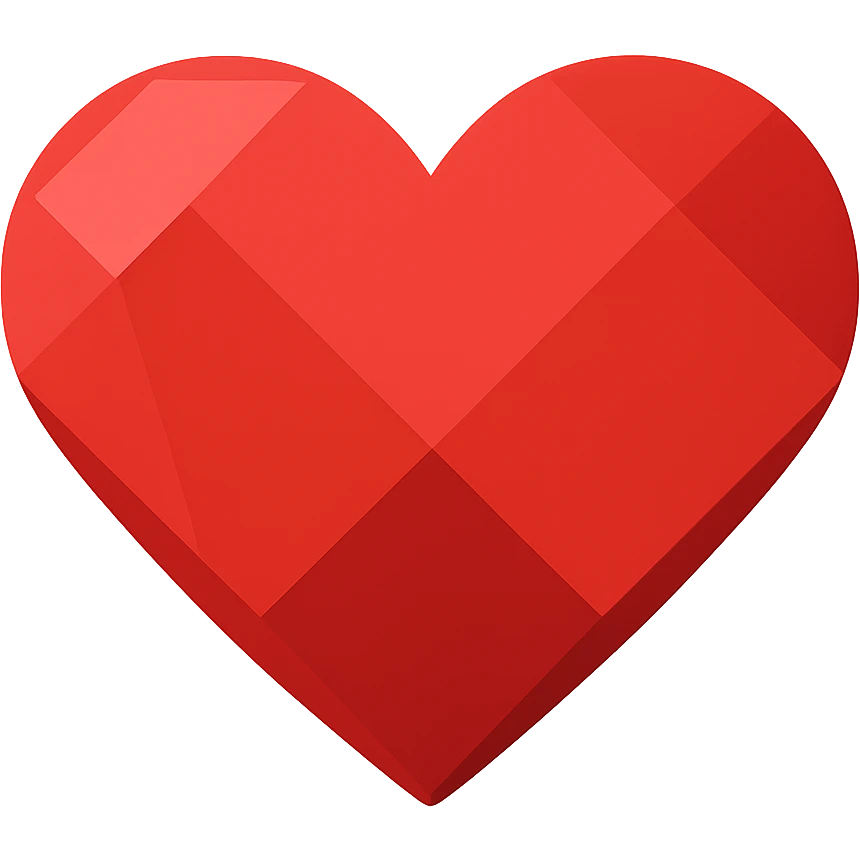 ruby heart vector illustration, icon-color-filled style, no outlines, 4 large contrasting facets, rich red color, simple highlights and shadows, minimalist for manual tracing emoji