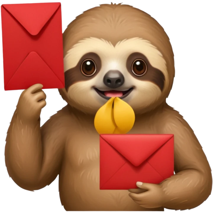 A sloth holding a red invitation in his hand emoji