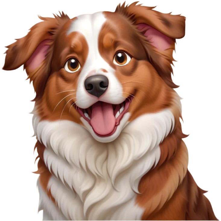 Cinematic Cute Yawning Red Merle Australian Shepherd Portrait Emoji, Head tilted slightly with a dramatic, wide-open yawn, soft red merle fur with subtle white accents, floppy ears slightly drooping, round amber eyes barely open in drowsy contentment, Simplified yet irresistibly adorable features, highly detailed, glowing with a soft, cozy glow, high shine, relaxed yet expressive, stylized with a touch of whimsy, bright and endearing, soft glowing outline, capturing the essence of a sleepy yet affectionate pup, so drowsy it feels like it could stretch right out of the screen and curl up for a nap! emoji