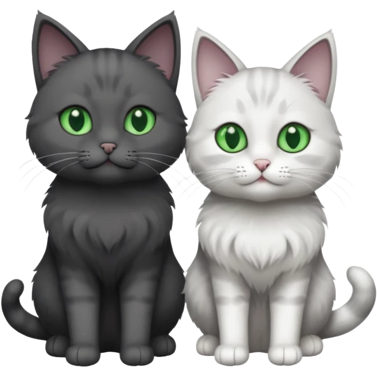 2 different coloured grey cats including one dark grey and white cat and one completely solid dark grey cat with green eyes and only white paws emoji