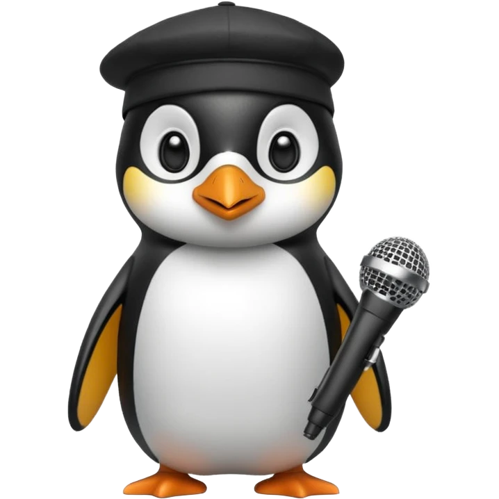 penguin with microphone with cap emoji