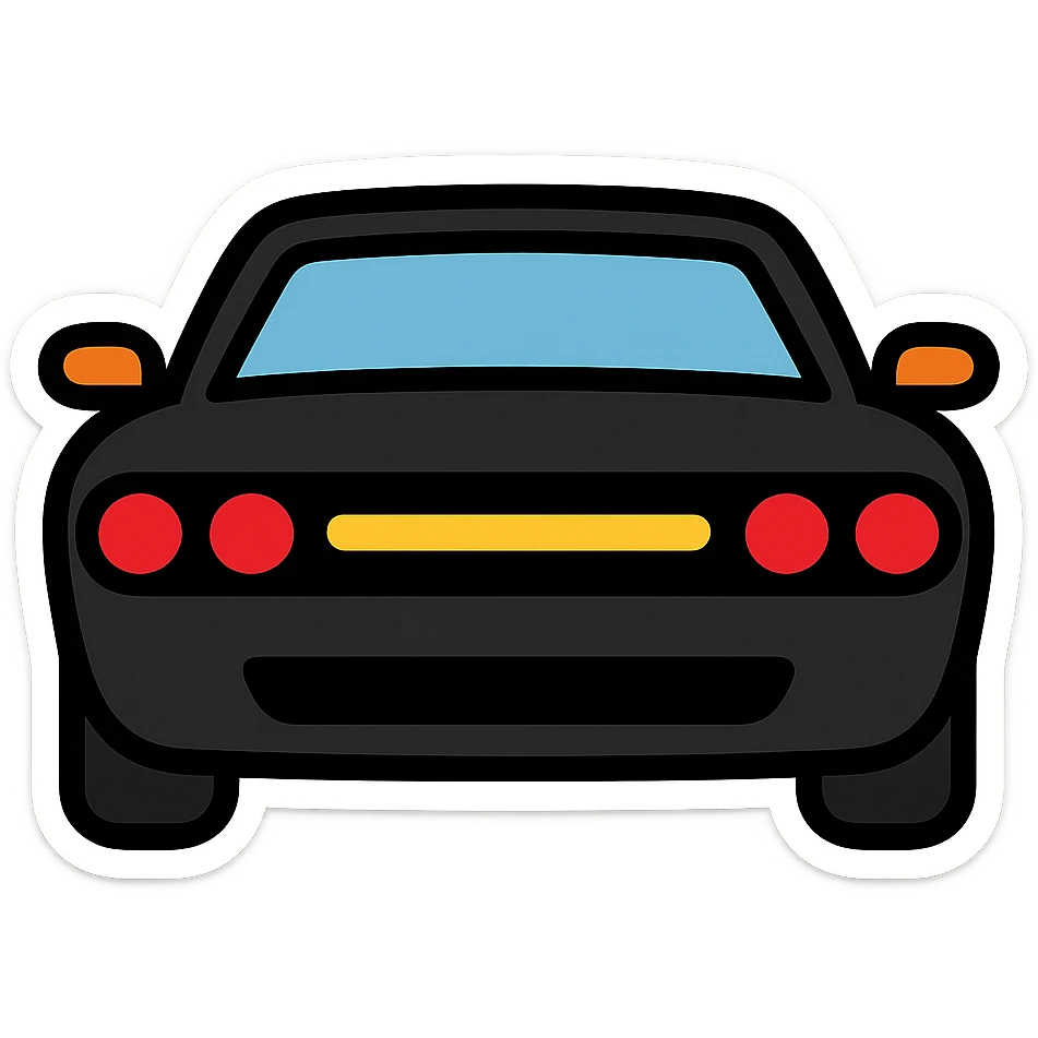حول دودج شالانجر السوداء مع أضواء أمامية حمراء إلى ملصق إيموجي كرتوني (sticker style) emoji