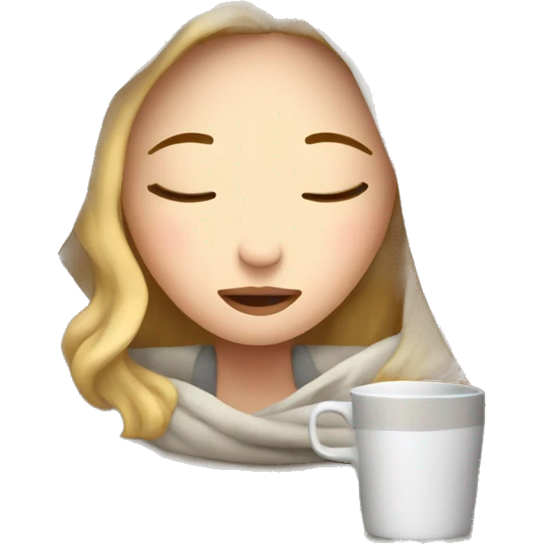 White girl inside a blanket sipping coffee eyes closed emoji